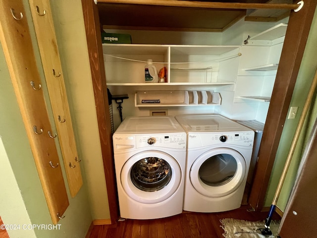 17041 Jacqueline Cir, Anchorage, AK 99516 - laundry area featuring independent washer and dryer, wood finished floors, and baseboards