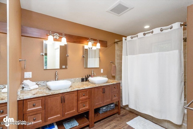 bathroom with wood-type flooring and vanity