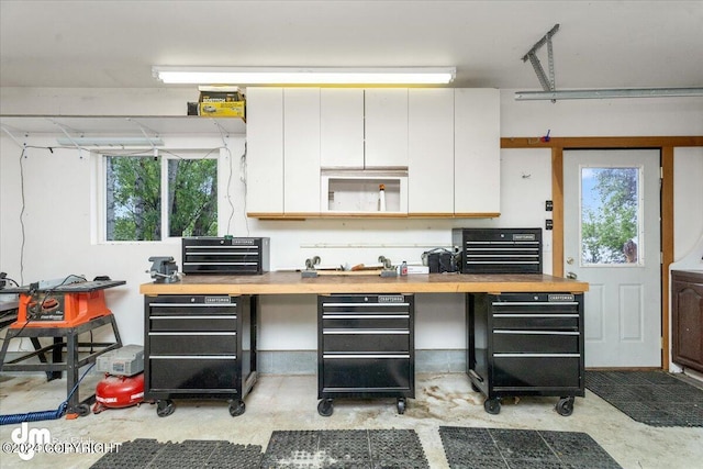 kitchen featuring wood counters and white cabinets