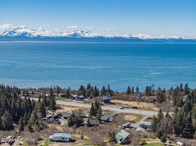 aerial view with a water and mountain view