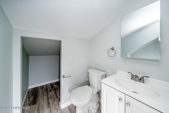 bathroom with hardwood / wood-style flooring, vanity, and toilet