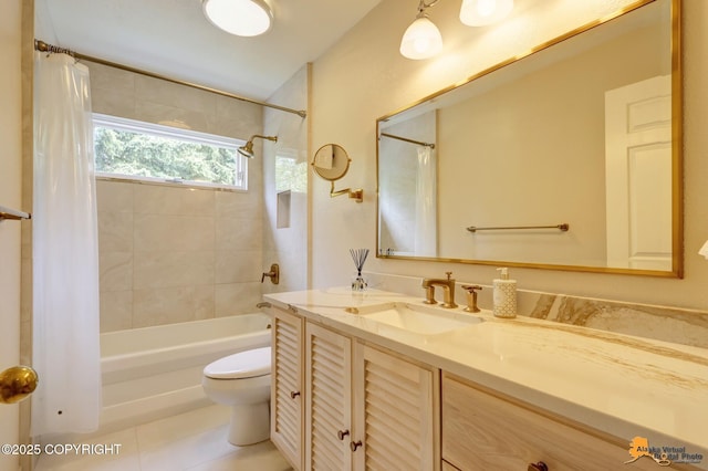 18706 Petrel Cir, Anchorage, AK 99516 - full bath with toilet, shower / bath combination with curtain, vanity, and tile patterned floors