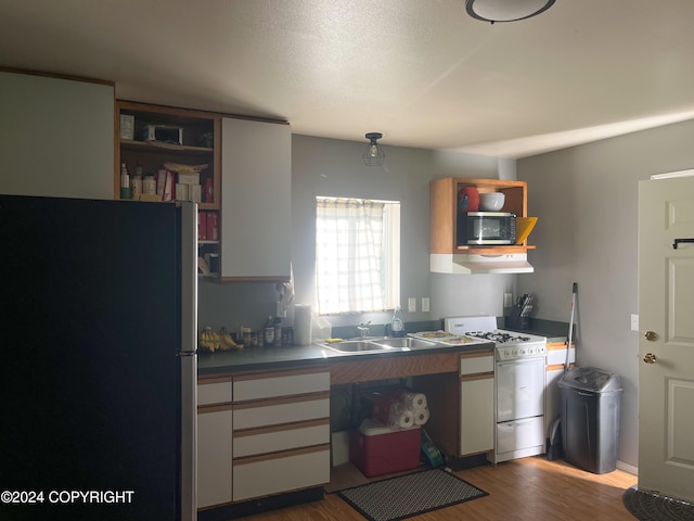 kitchen featuring sink, stainless steel appliances, extractor fan, and light hardwood / wood-style flooring