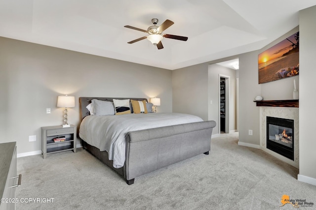 16268 Noble Point Dr, Anchorage, AK 99516 - bedroom featuring carpet floors, a fireplace, and ceiling fan