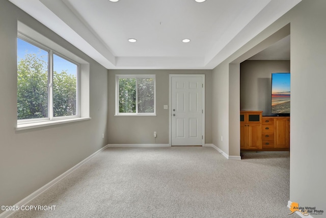 16268 Noble Point Dr, Anchorage, AK 99516 - foyer entrance with light carpet, recessed lighting, and a raised ceiling