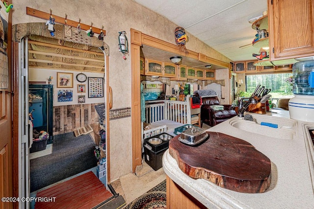 bathroom with vaulted ceiling