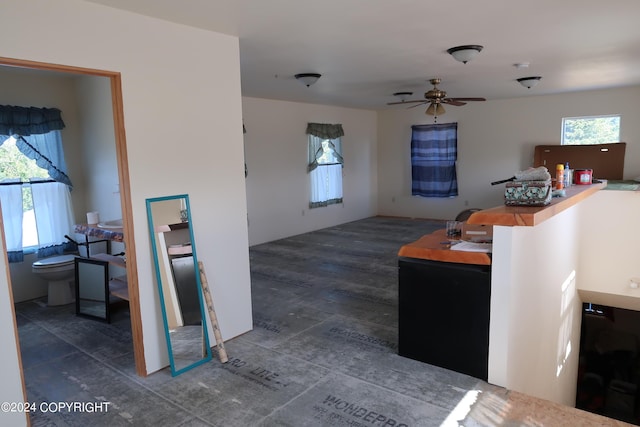 kitchen featuring ceiling fan and a wealth of natural light