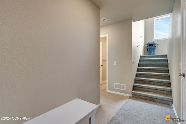 stairway featuring wood-type flooring