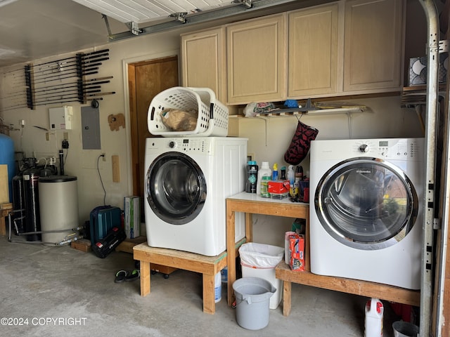 34335 Keystone Dr, Soldotna, AK 99669 - washroom with electric panel, cabinet space, and separate washer and dryer