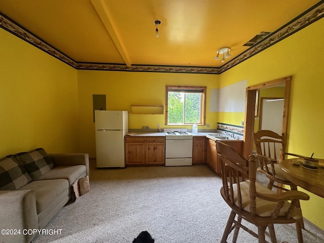 kitchen featuring white refrigerator and dishwasher