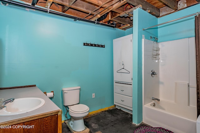 full bathroom with vanity, tub / shower combination, and toilet