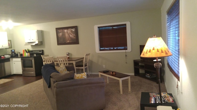 living room with dark wood-style floors