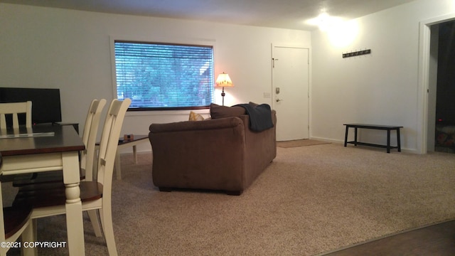 living area featuring carpet