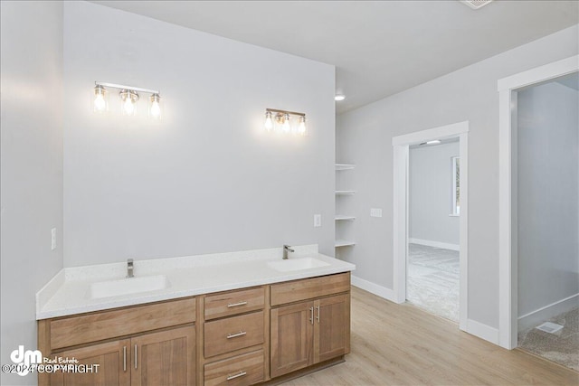 bathroom featuring wood-type flooring and vanity