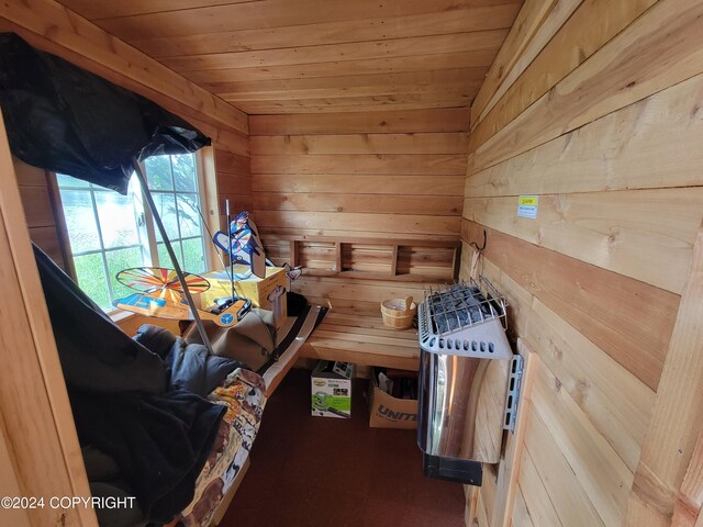 view of sauna / steam room featuring wood walls