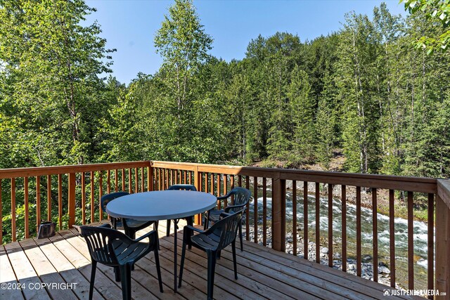 wooden terrace with a water view