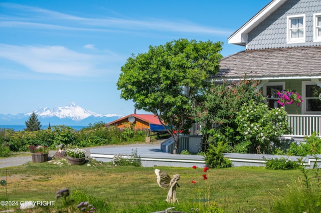 view of yard with a mountain view