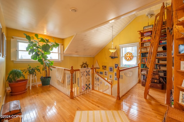 additional living space with light hardwood / wood-style flooring, lofted ceiling, and a healthy amount of sunlight