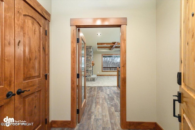 hallway with hardwood / wood-style floors