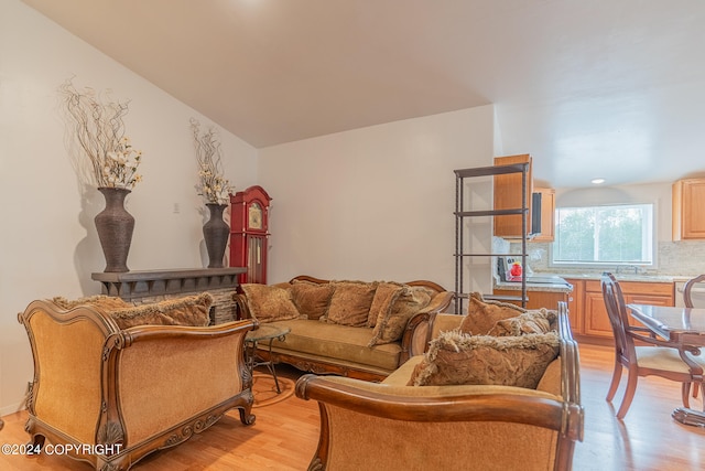 living room with light hardwood / wood-style flooring