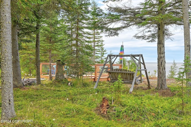 view of yard with a water view