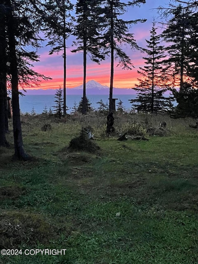 nature at dusk featuring a mountain view