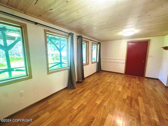 empty room with wooden ceiling, hardwood / wood-style flooring, and plenty of natural light