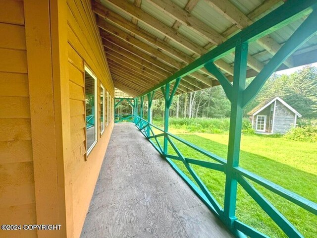 exterior space with an outbuilding