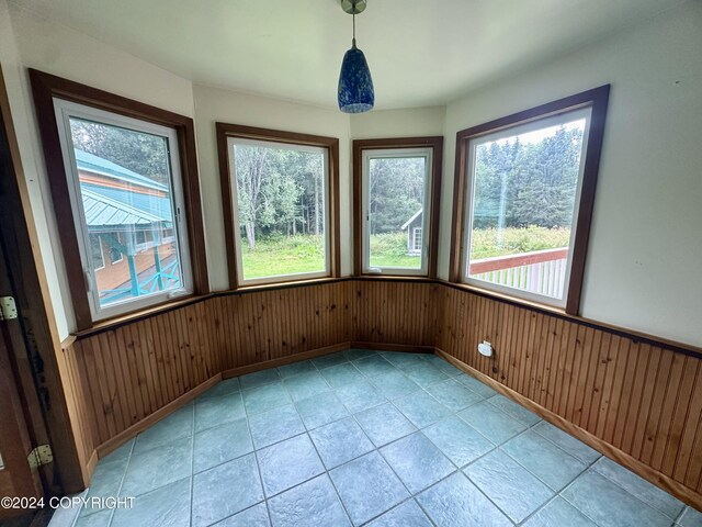 interior space with wooden walls