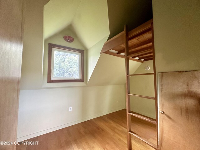 interior space with lofted ceiling and hardwood / wood-style flooring