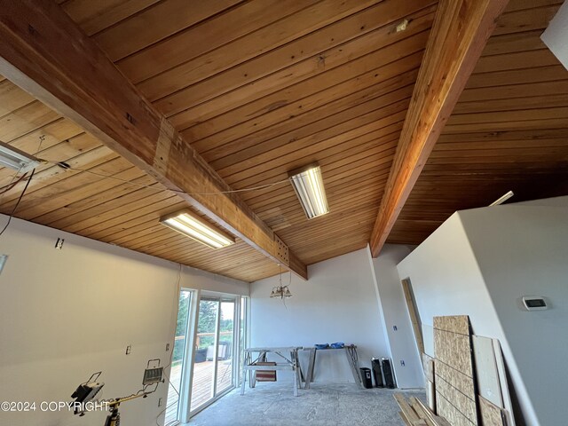 details with wood ceiling and beam ceiling