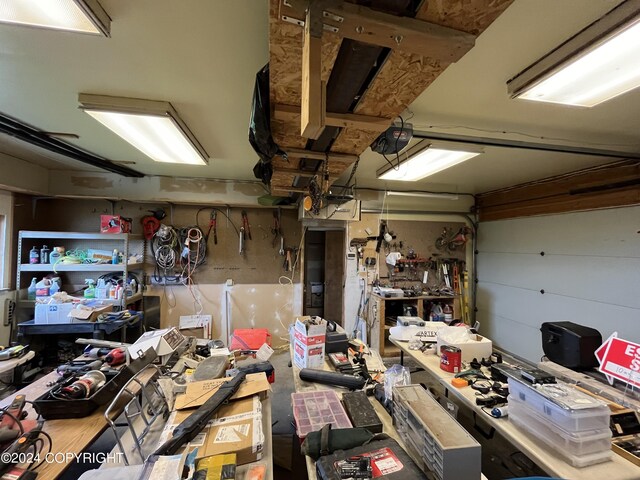 garage featuring a workshop area