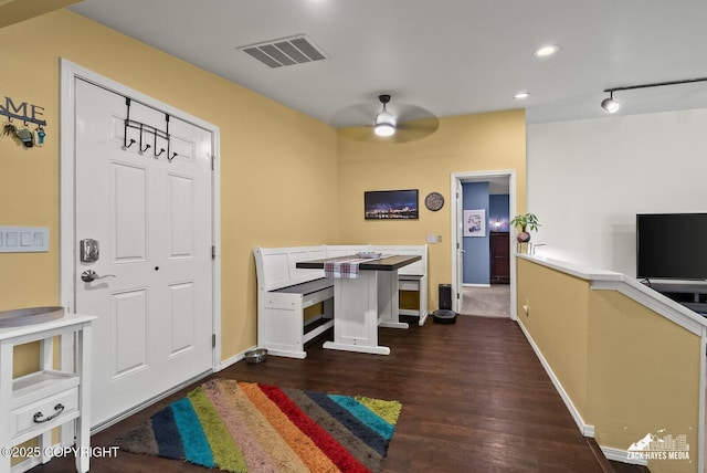 12230 Rainbow Ave, Anchorage, AK 99516 - foyer entrance featuring a ceiling fan, dark wood-style floors, and recessed lighting