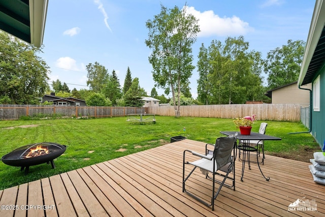 12230 Rainbow Ave, Anchorage, AK 99516 - deck with a fire pit, a fenced backyard, and outdoor dining space