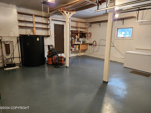 basement with refrigerator