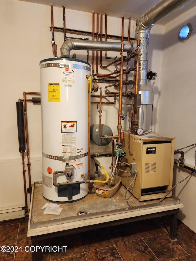 utility room featuring strapped water heater