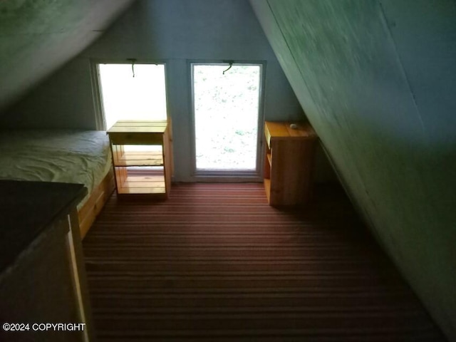 additional living space with lofted ceiling and dark wood-type flooring