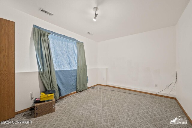 unfurnished room with light colored carpet