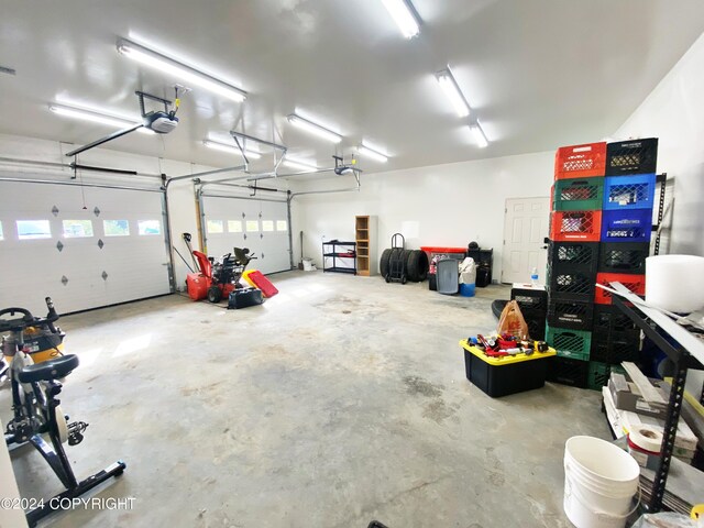 garage with a garage door opener