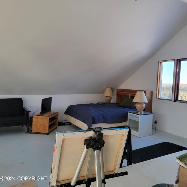 bedroom featuring vaulted ceiling