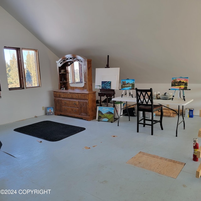 office area featuring lofted ceiling