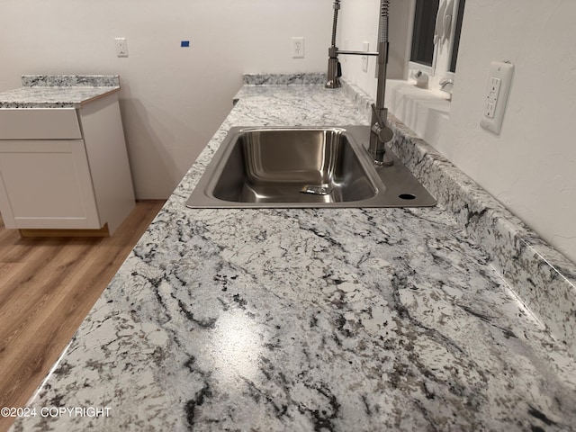 interior details featuring light wood-type flooring and a sink