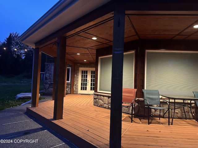 wooden terrace with french doors