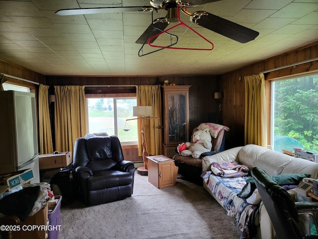 interior space featuring wooden walls