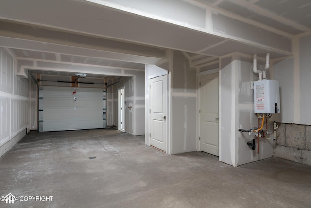 garage with tankless water heater