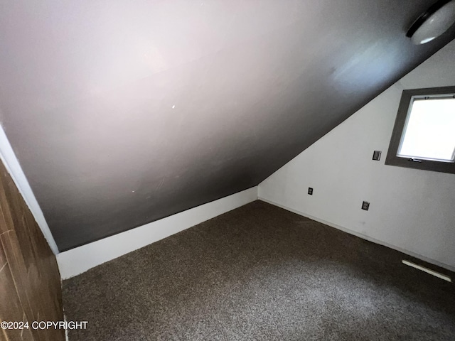 additional living space featuring vaulted ceiling, baseboards, and carpet floors