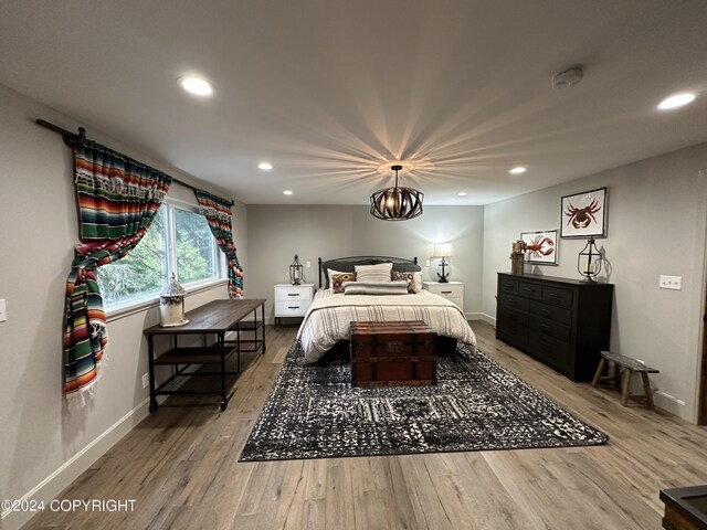 345 C St, Seldovia, AK 99663 - bedroom with baseboards, light wood-type flooring, and recessed lighting