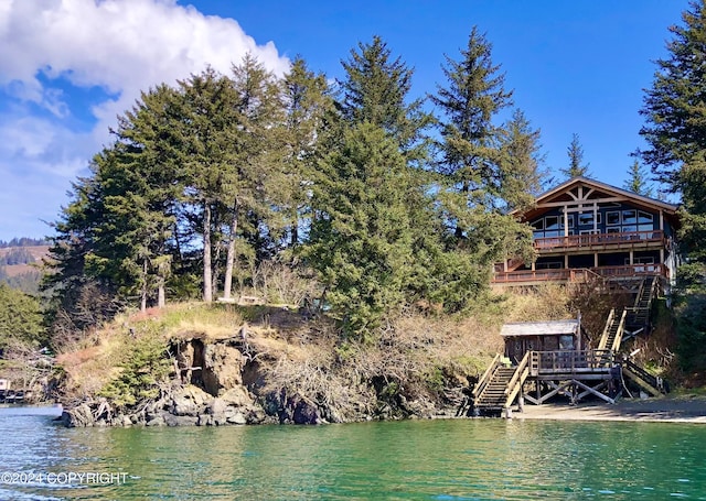 345 C St, Seldovia, AK 99663 - exterior space with a deck with water view and stairway