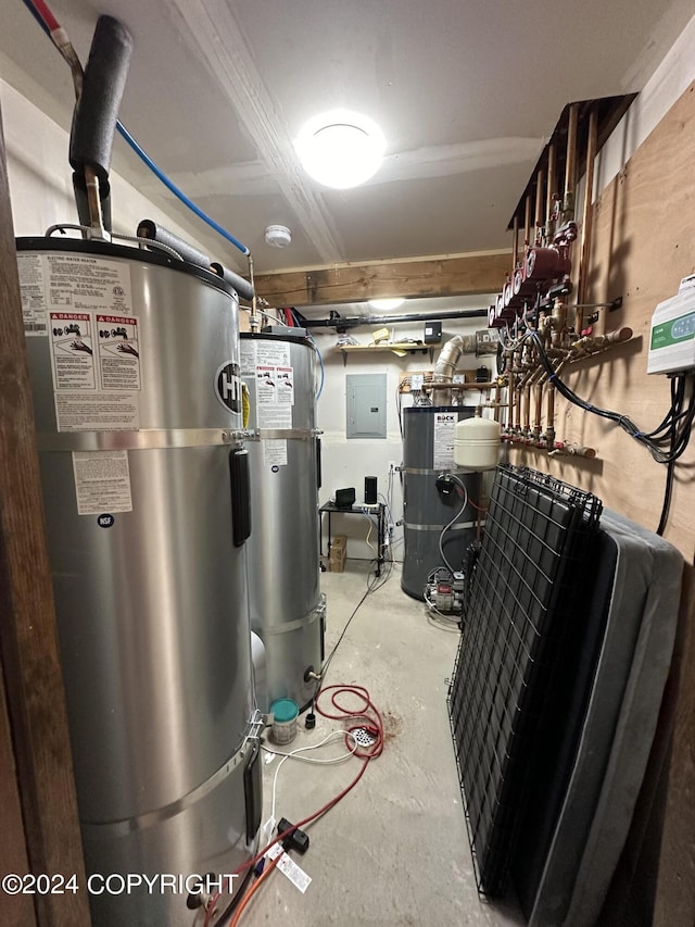 345 C St, Seldovia, AK 99663 - utility room with electric panel, secured water heater, and water heater