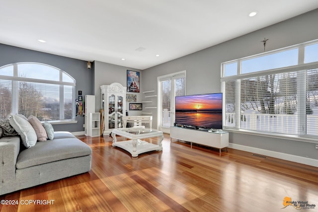 8100 Sky Mountain Ln, Anchorage, AK 99502 - living room featuring healthy amount of natural light, wood finished floors, recessed lighting, and baseboards
